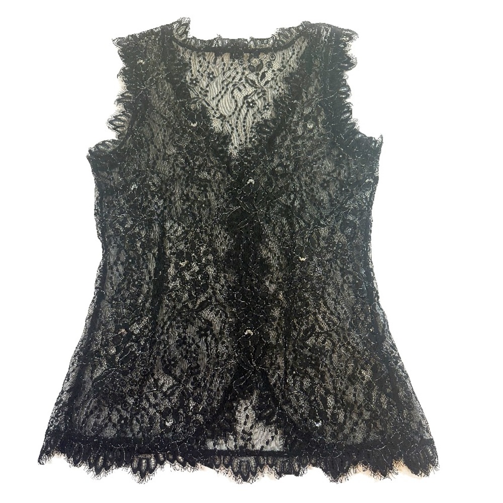 Y2K Express Design Studio Black Sexy Lace Button Down Vest goth, fairy, whimsy-S